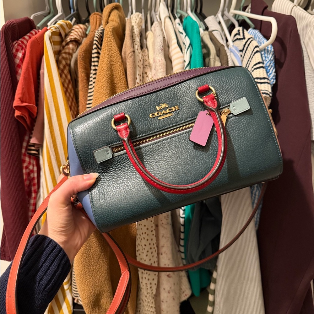 SOLD Coach Forest Green ColorBlock Rowan Bag - Picture 1 of 10